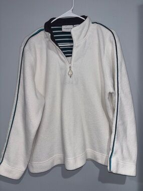 Liz Claiborne White Quarter-Zip Pullover with Teal and Black Stripes